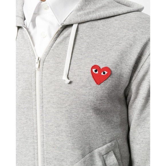 COMME DES GARCONS PLAY GRAY FULL ZIP HOODIE WITH RED HEART SIZE EXTRA LARGE - Picture 4 of 15